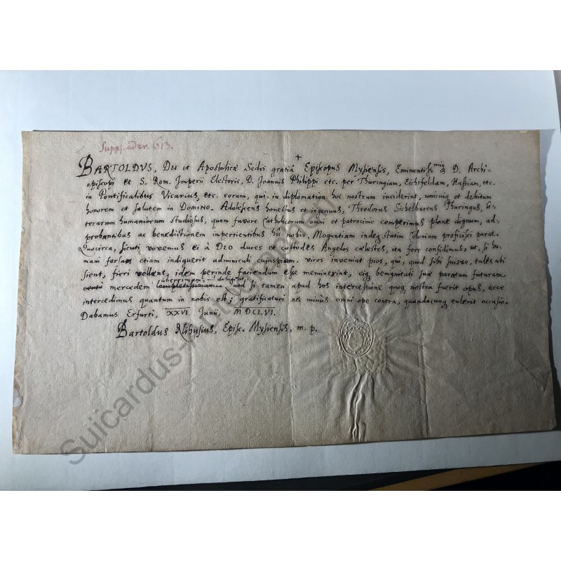 Erfurt, 26. Juni 1656 - Urkunde mit eigenhändiger Unterschrift