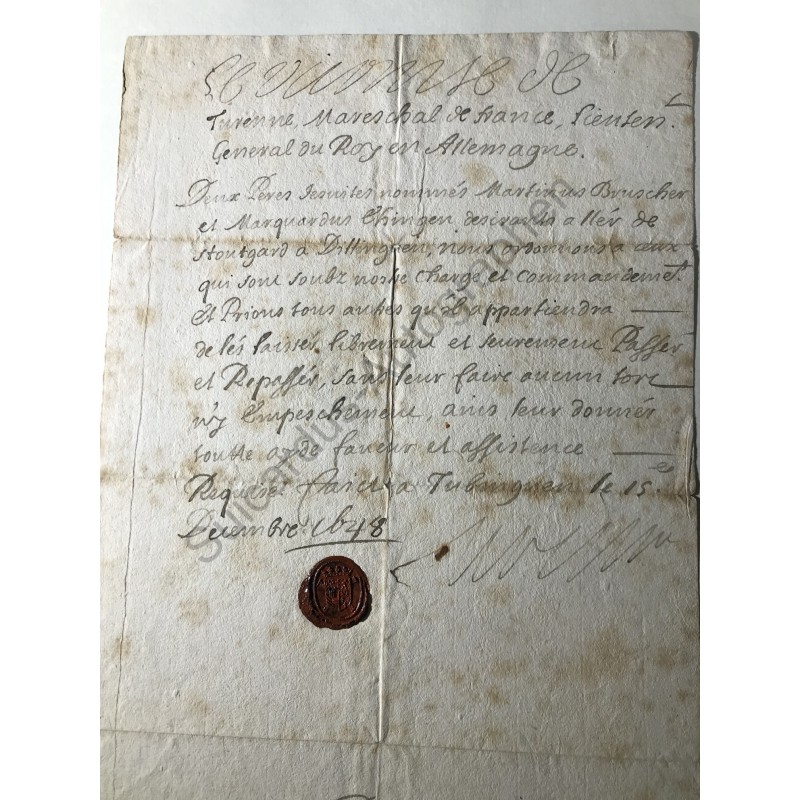 Tübingen, 15. Juli 1648 - Pass für zwei Jesuitenpater mit eigenhändiger Unterschrift