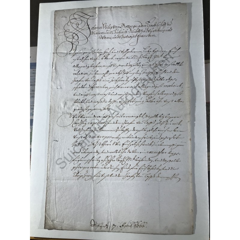Mainz, 7. April 1666 - Brief mit eigenhändiger Unterschrift