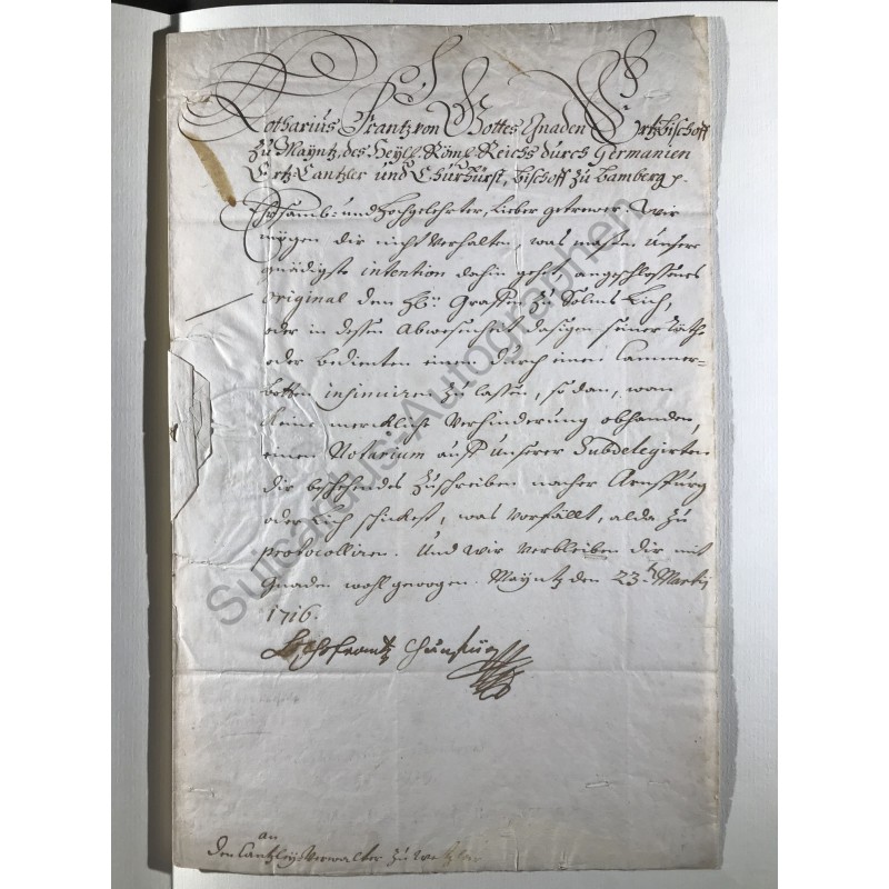 Mainz, 23. März 1716 - Brief mit eigenhändiger Unterschrift