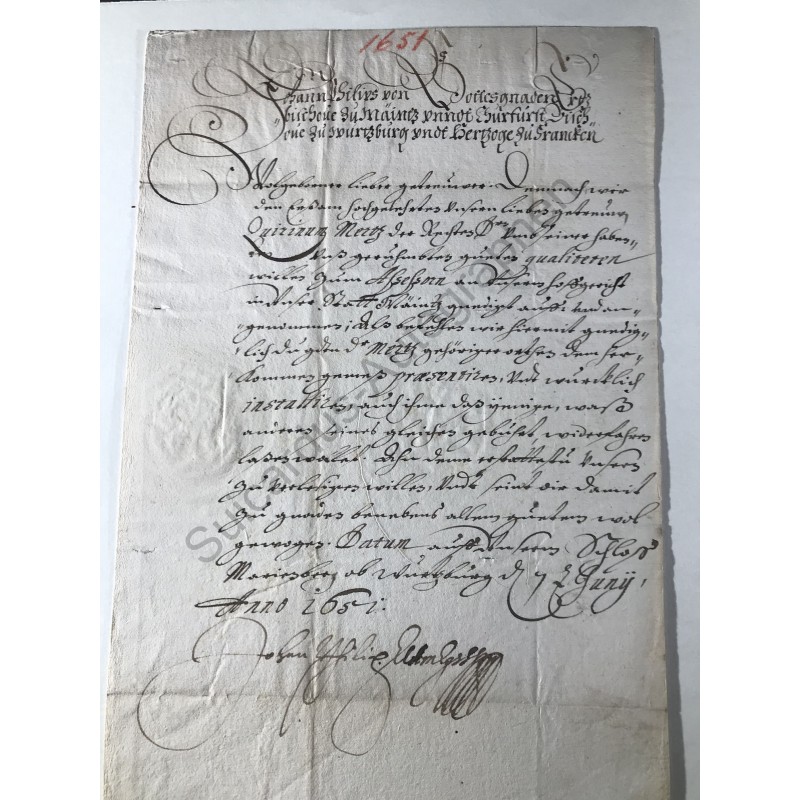 Würzburg, 7. Juni 1651 - Brief mit eigenhändiger Unterschrift