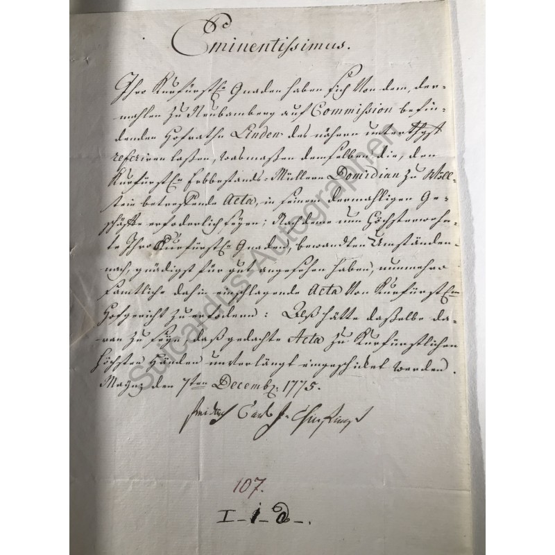 Mainz, 7. Dezember 1775 - Brief mit eigenhändiger Unterschrift
