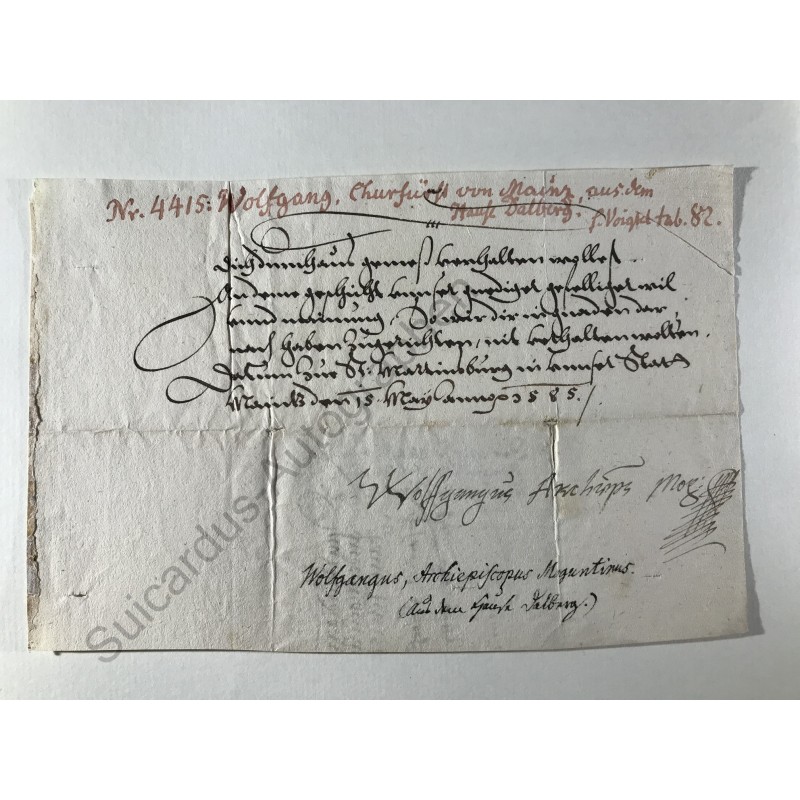 Mainz 1585 - Brieffragment mit eigenhändiger Unterschrift