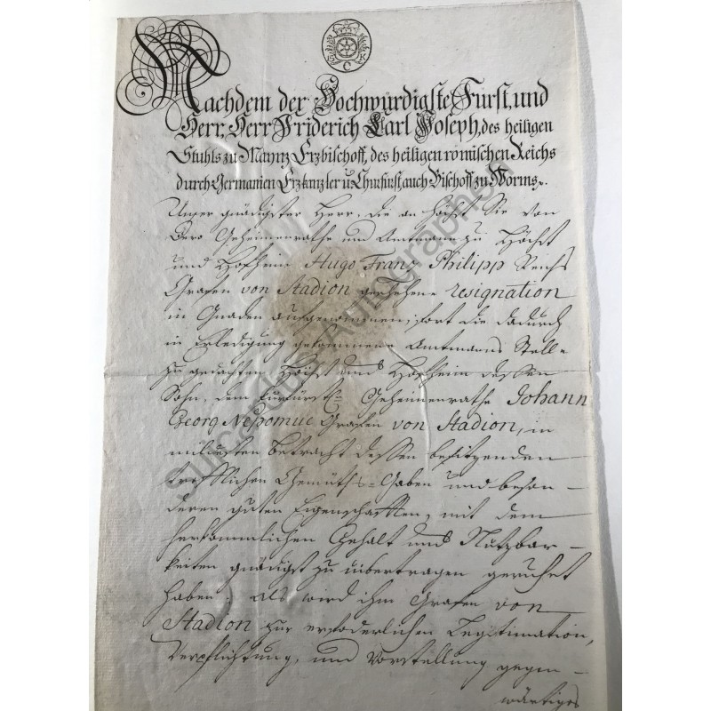 Mainz, 16. Dezember 1775 - Urkunde mit eigenhändiger Unterschrift