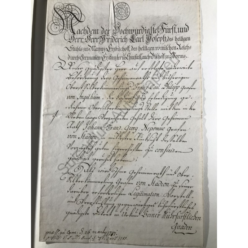 Mainz, 1. Januar 1781 - Urkunde mit eigenhändiger Unterschrift