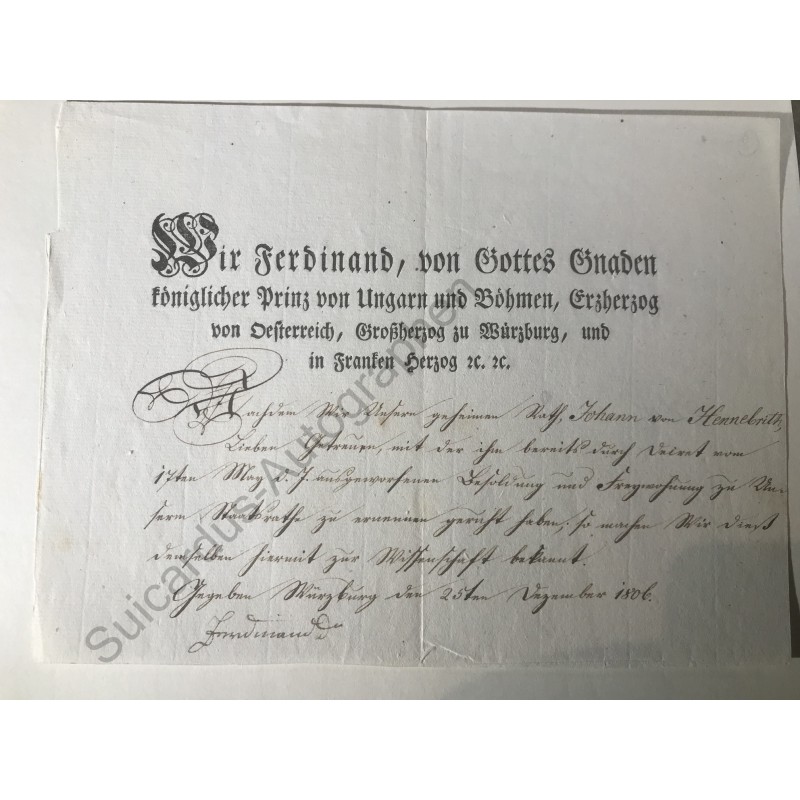 Würzburg, 25. Dezember 1806 - Dekret mit eigenhändiger Unterschrift