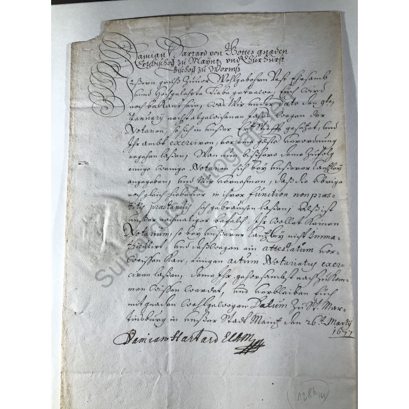 Mainz, 26. März 1677 - Brief mit eigenhändiger Unterschrift