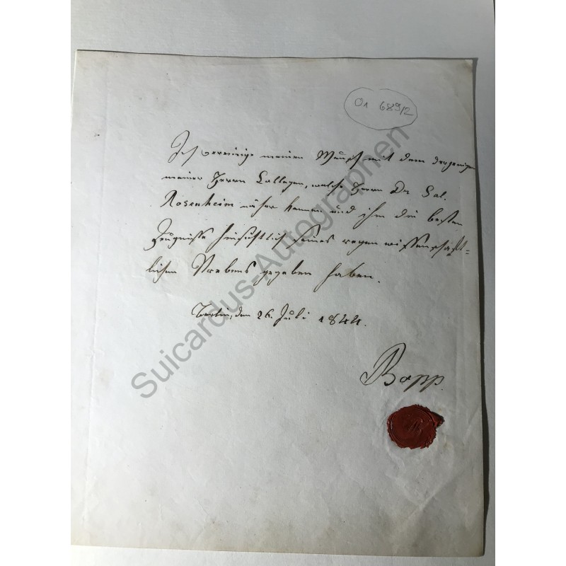 Berlin, 26. Juli 1844 - Schriftstück mit eigenhändiger Unterschrift