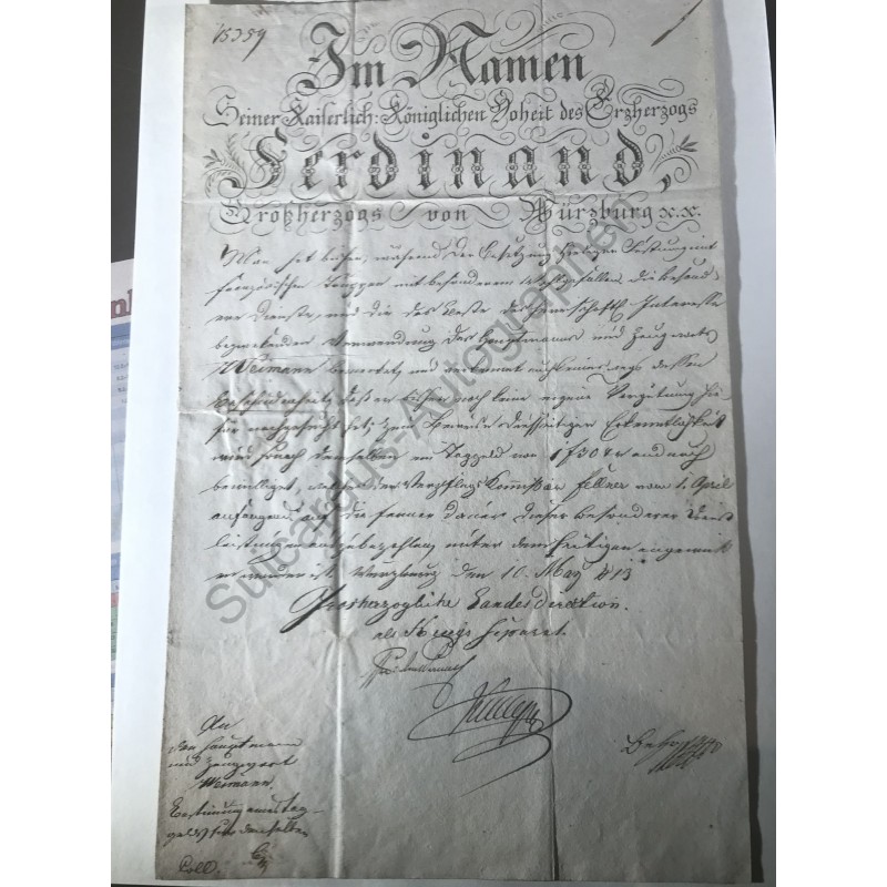 Würzburg, 10. März 1813 - Beförderungsurkunde in seinem Namen