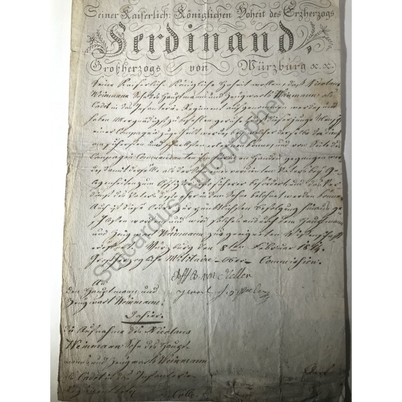 Würzburg, 8. Februar 1814 - Beförderungsurkunde in seinem Namen