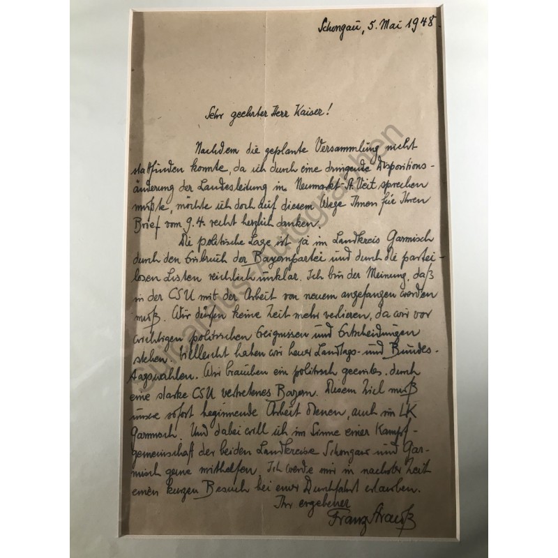 Schongau, 5. Mai 1948 - Brief mit eigenhändiger Unterschrift