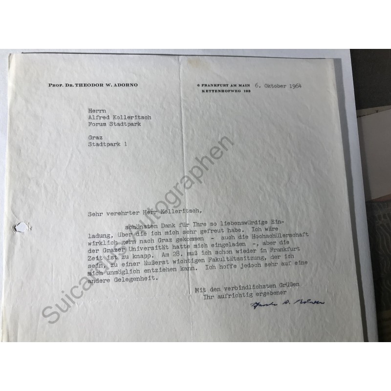 Frankfurt, 6. Oktober 1964 - Brief mit eigenhändiger Unterschrift