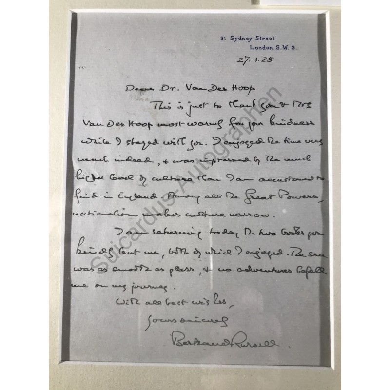 London, 27. Januar 1925 - Brief mit eigenhändiger Unterschrift