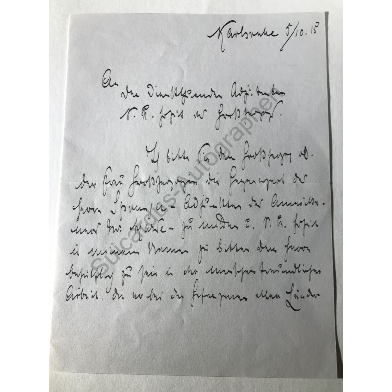 Karlsruhe 1915 - Brief mit eigenhändiger Unterschrift