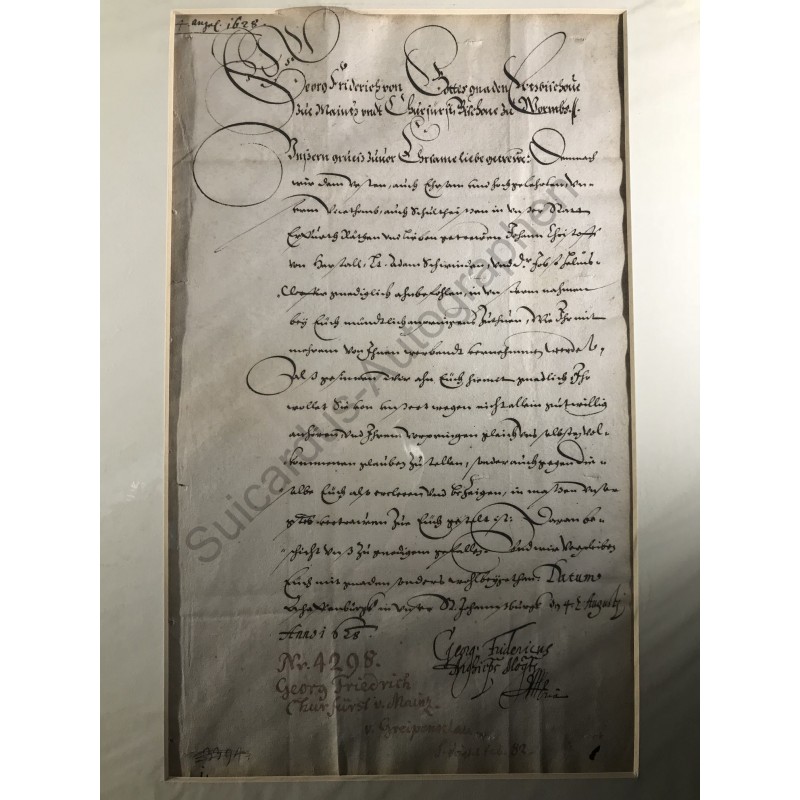 Aschaffenburg, 04.08.1628 - Brief mit eigenhändiger Unterschrift