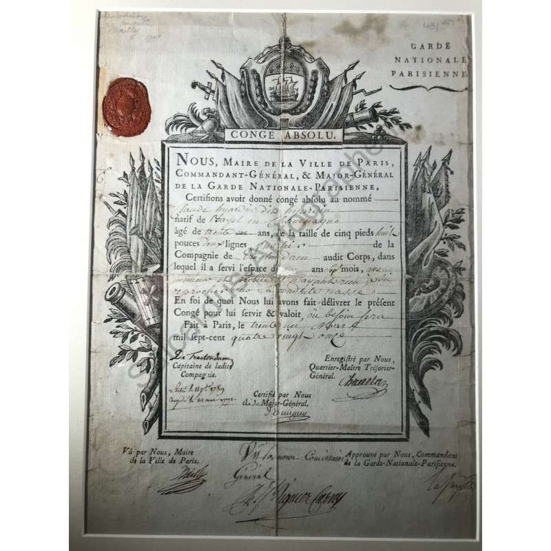 Paris, 31. März 1791 - Urkunde mit eigenhändiger Unterschrift