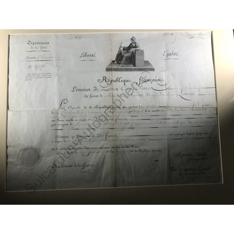 Paris, 3. September 1800 - Pensionsurkunde mit eigenhändiger Unterschrift