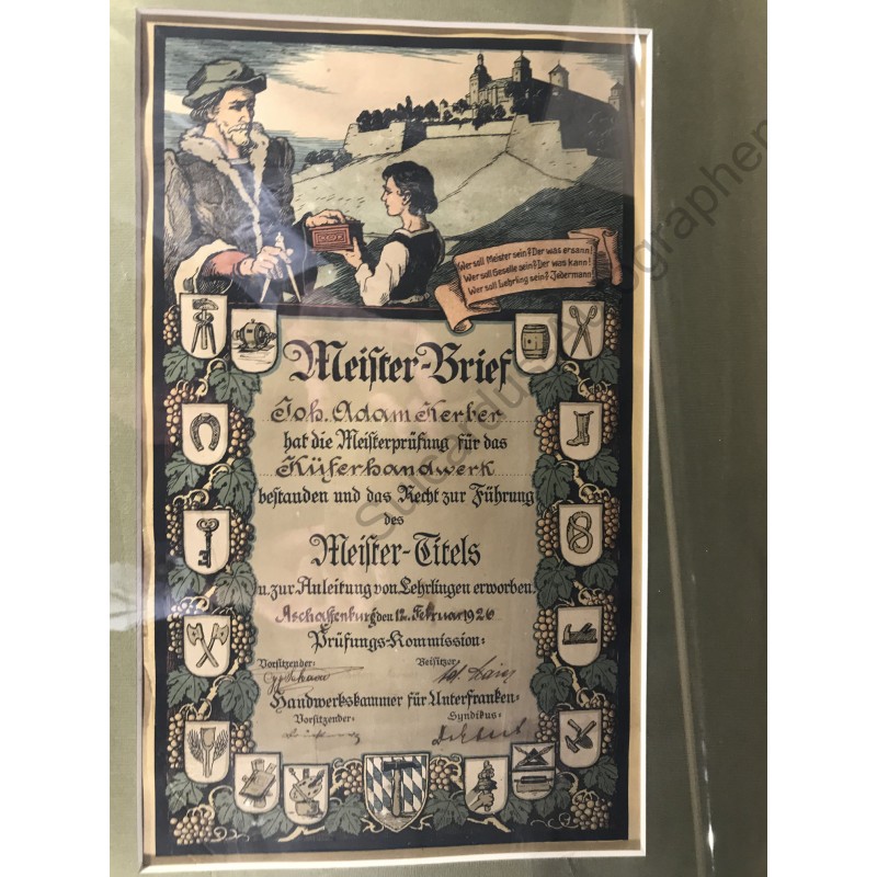 Aschaffenburg, 12. 02.1926 - Meisterbrief für das Küferhandwerk