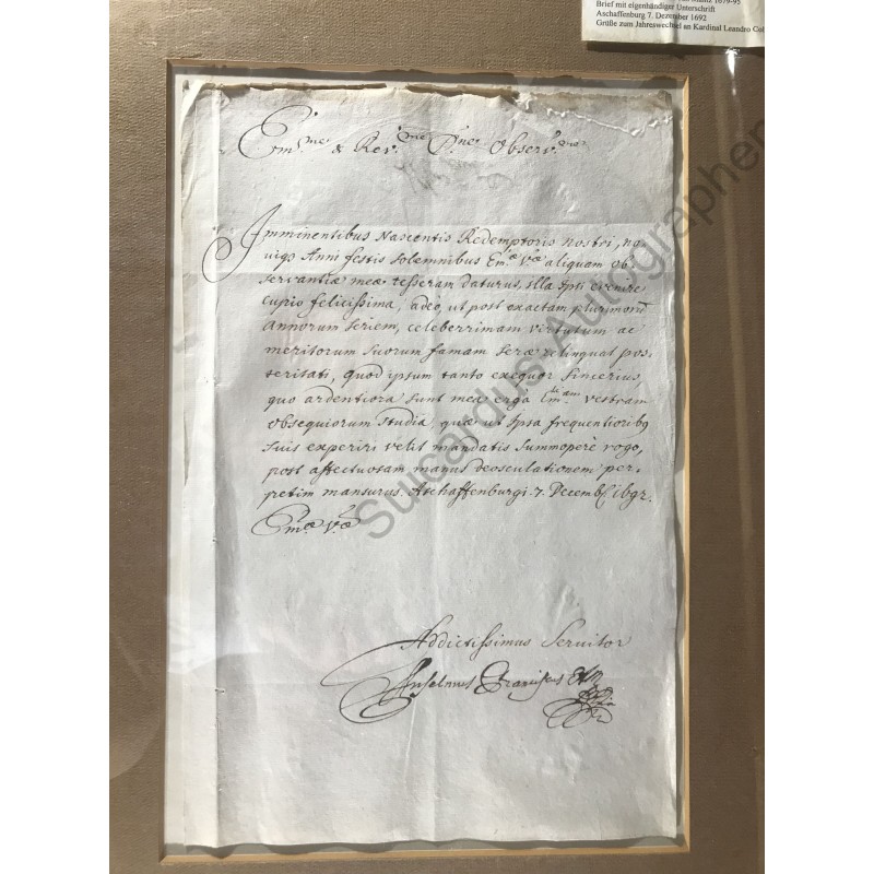 Aschaffenburg, 07.12.1692 - Brief mit eigenhändiger Unterschrift