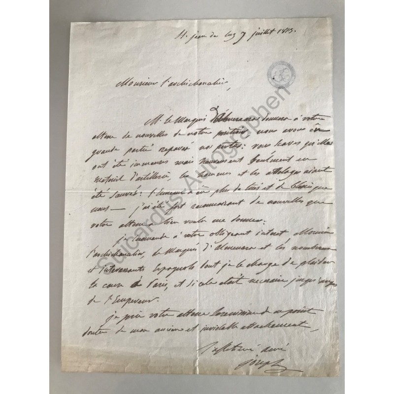 Saint-Jean-de-Luz, 7. Juli 1813 - Brief mit eigenhändiger Unterschrift