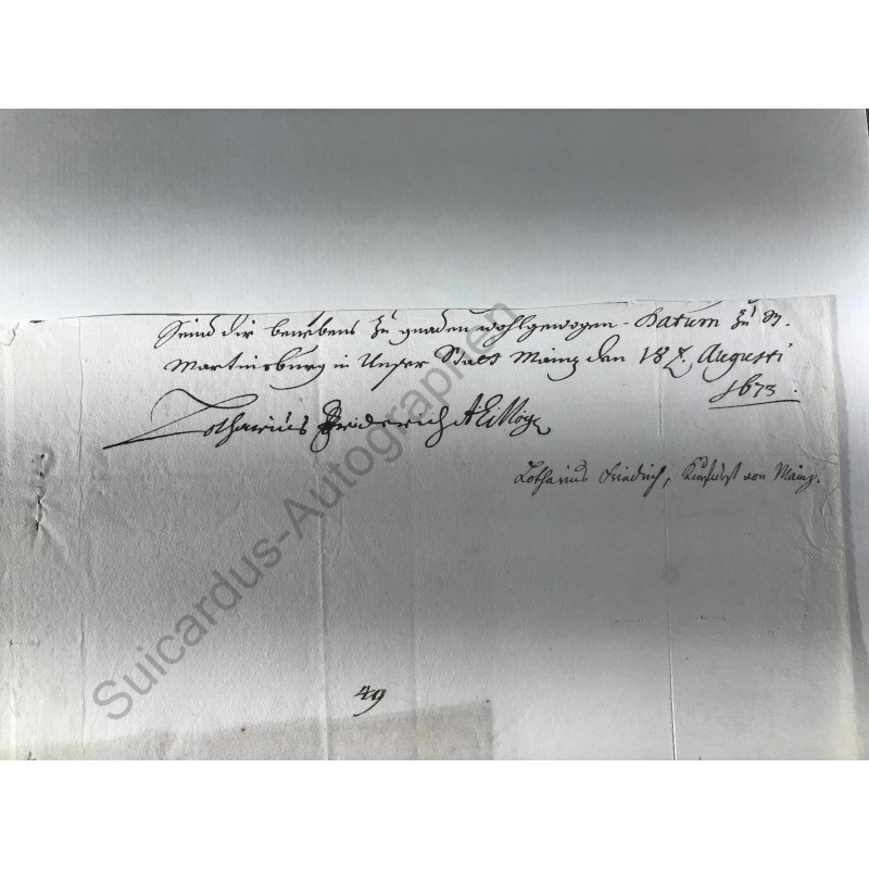 Mainz 1673 - Brieffragment mit eigenhändiger Unterschrift