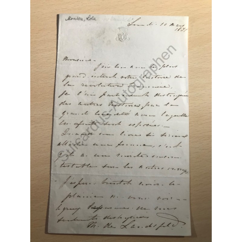 Verm. Paris | 10.03.1851, Eigenhändiger Brief mit Unterschrift