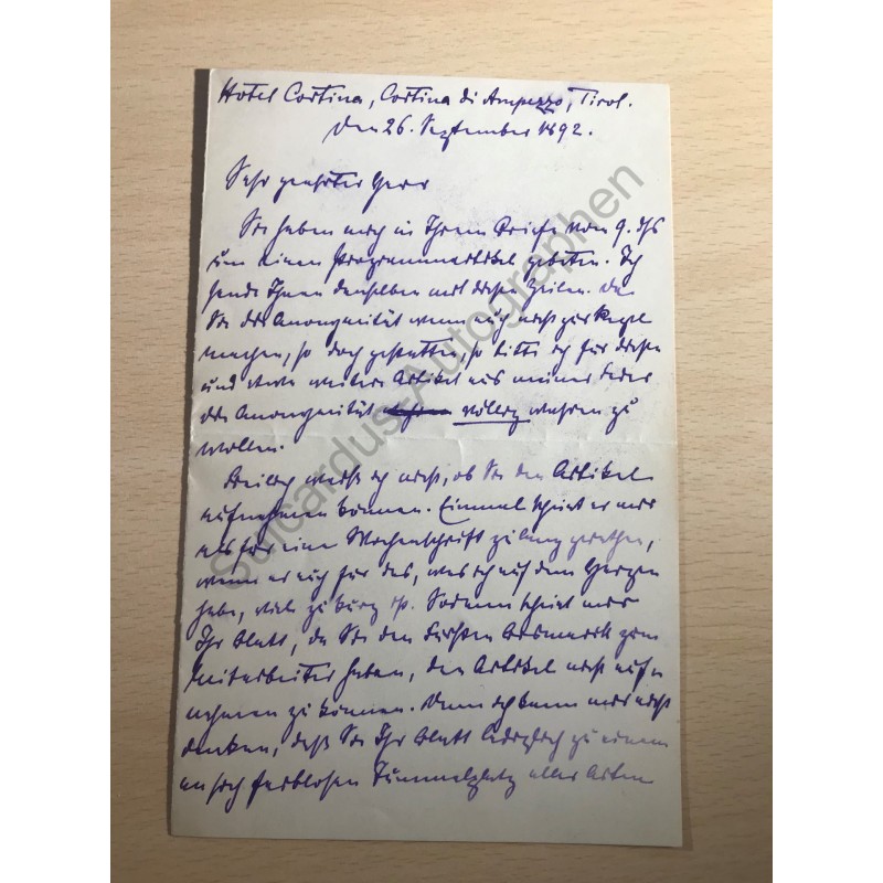 Cortina d'Ampezzo | 26.09.1892, Eigenhändiger Brief mit Unterschrift