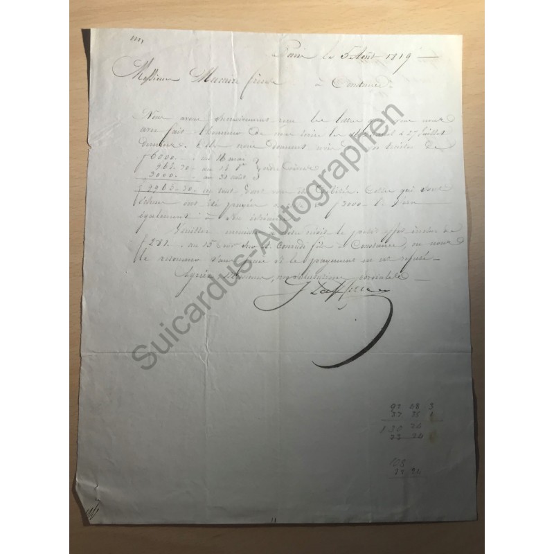 Paris | 05.08.1819, Schreiben mit eigenhändiger Unterschrift