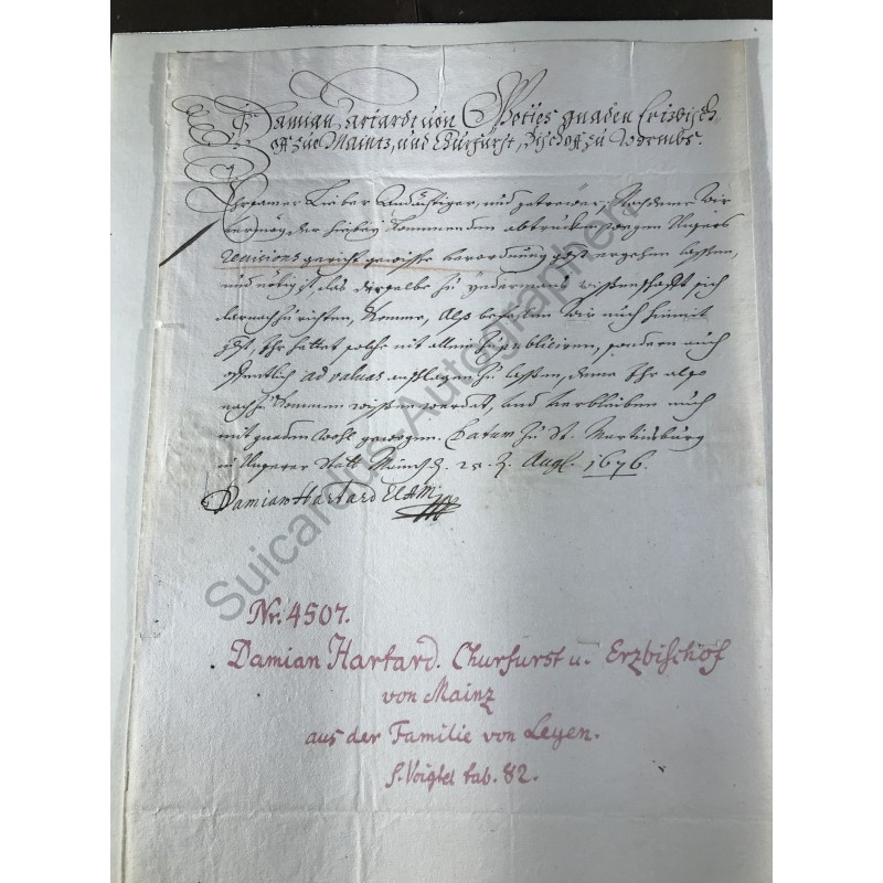 Mainz, 25. August 1676 - Brief mit eigenhändiger Unterschrift