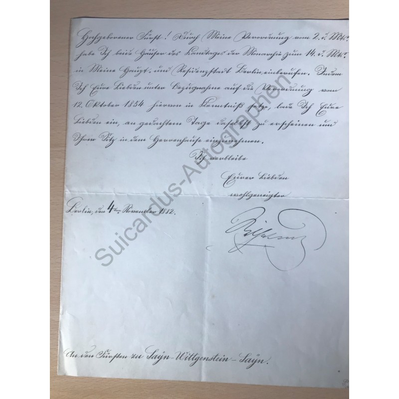Berlin | 04.11.1882, Brief mit eigenhändiger Unterschrift