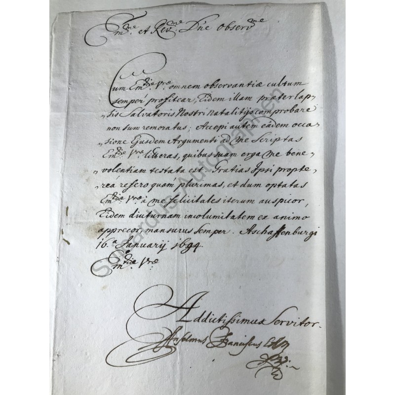 Aschaffenburg, 16. 01.1694 - Brief mit eigenhändiger Unterschrift