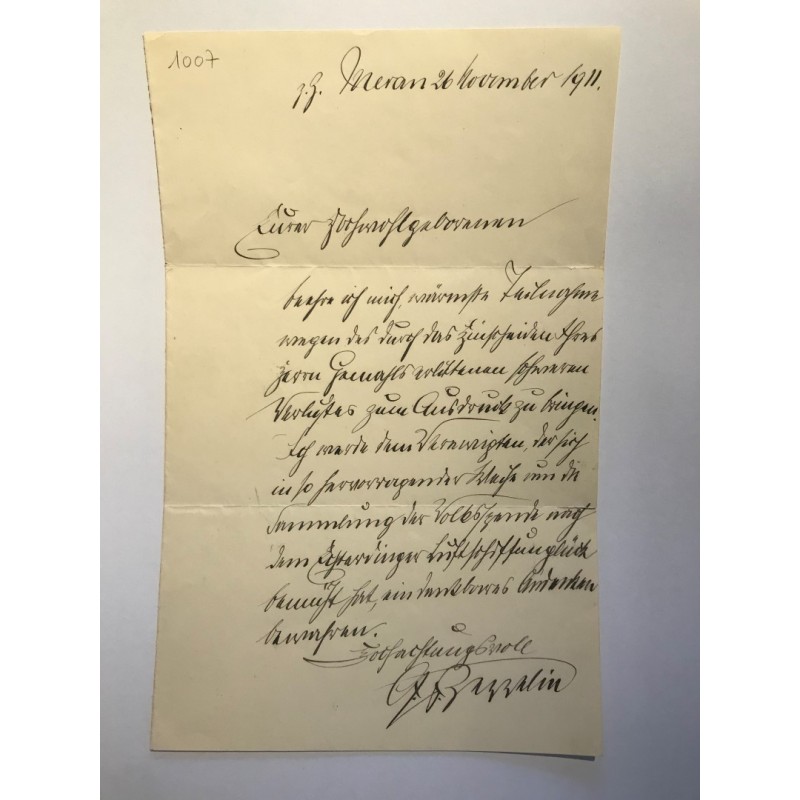 Meran | 26.11.1911, Kondolenzbrief mit eigenhändiger Unterschrift