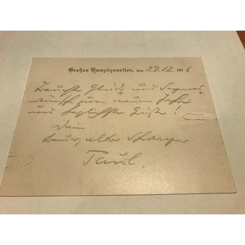Großes Hauptquartier, 29.12.1916 - Glückwunschkarte mit eigenhändiger Unterschrift