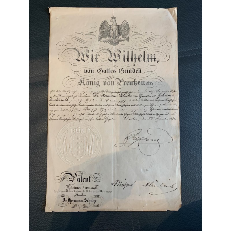 Berlin, 23. Dezember 1871 - Urkunde mit Unterschrift