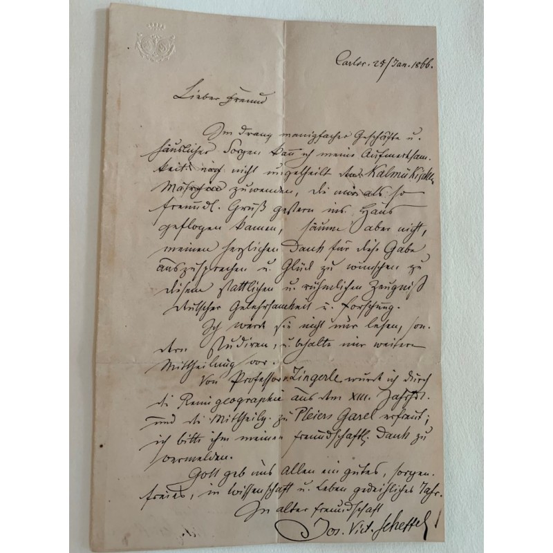 Karlsruhe, 25.01.1866, eigenhändiger Brief mit Unterschrift