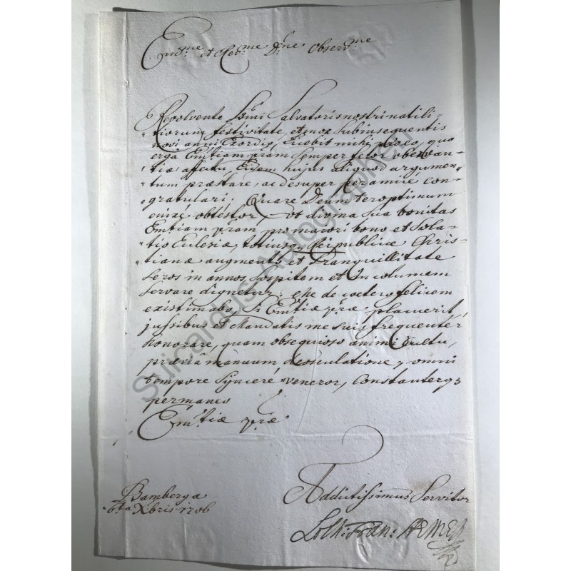 Mainz, 6. Dezember 1706 - Brief mit eigenhändiger Unterschrift