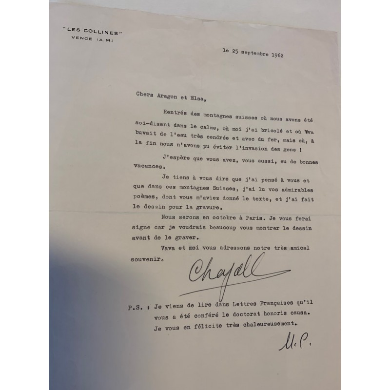 St. Paul de Vence, 25. September 1962 - Brief mit eigenhändiger Unterschrift