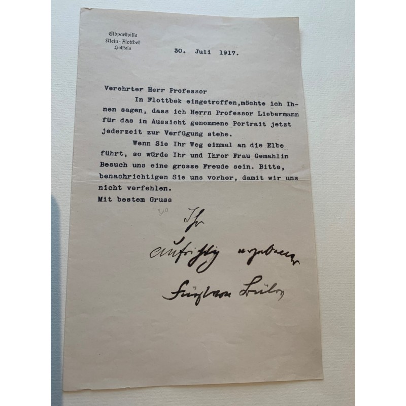 Klein-Flottbeck, 30. Juli 1917 - Brief mit eigenhändiger Unterschrift