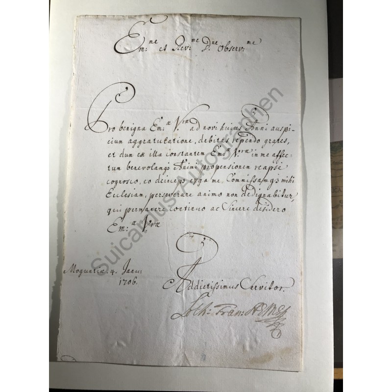 Mainz, 4. Januar 1706 - Brief mit eigenhändiger Unterschrift