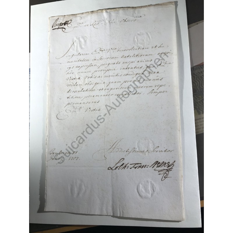 Mainz, 18. Januar 1707 - Brief mit eigenhändiger Unterschrift
