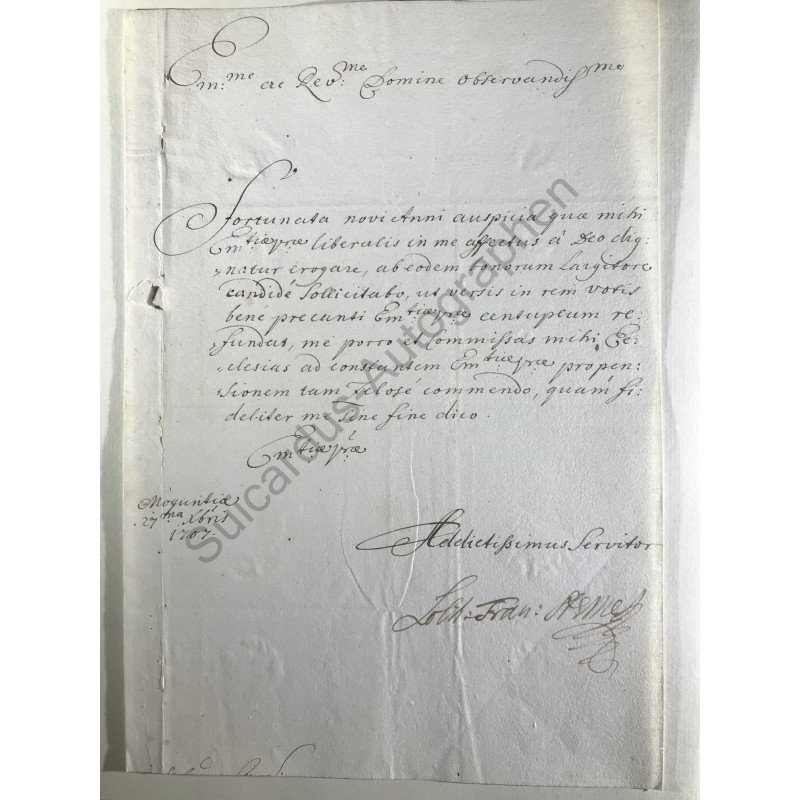 Mainz, 27. Dezember 1707 - Brief mit eigenhändiger Unterschrift