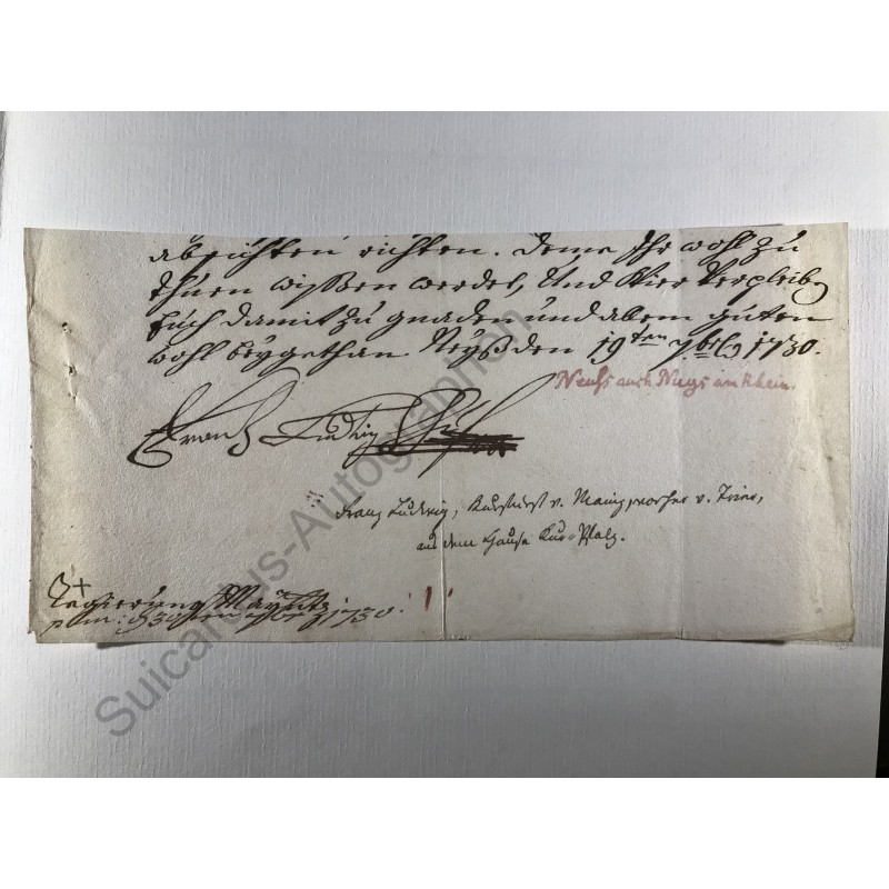 Mainz 1730 - Brieffragment mit eigenhändiger Unterschrift
