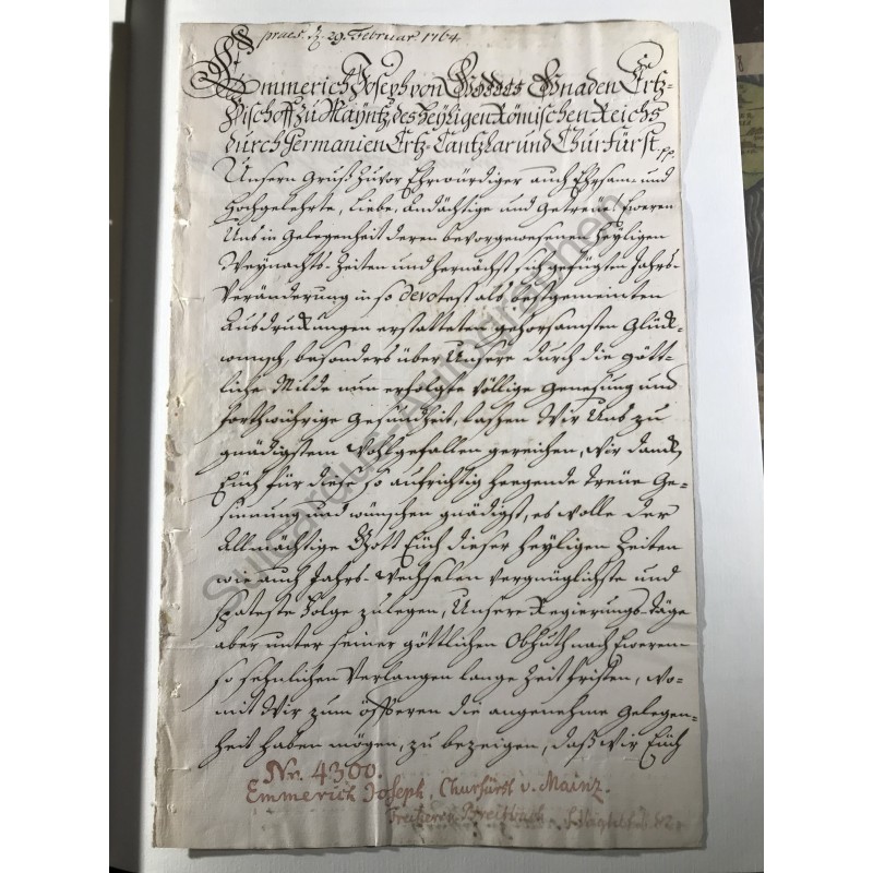 Mainz, 11. Februar 1764 - Brief mit eigenhändiger Unterschrift