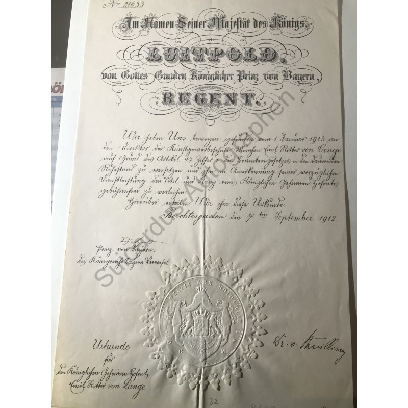 Berchtesgaden, 29.09.1912 - Urkunde mit eigenhändiger Unterschrift