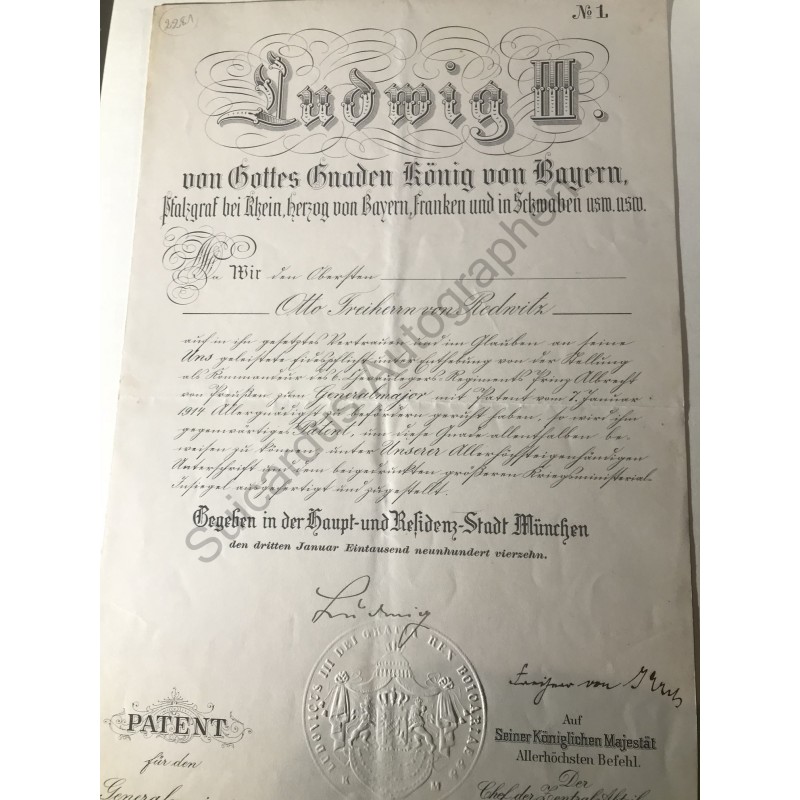 München, 3. Januar 1914 - Patent mit eigenhändiger Unterschrift